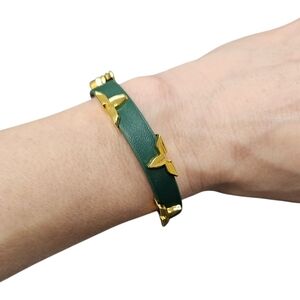 NEW Vegan Leather Buckle Bracelet - Moody Green + Gold